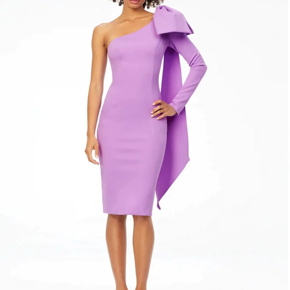 Bow Tie One Shoulder Midi Cocktail Dress Ashley Lauren - 4480